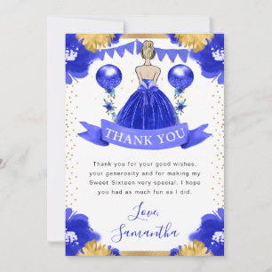 Carte De Remerciements Robe bleue Princesse aux cheveux blonds Sweet 16