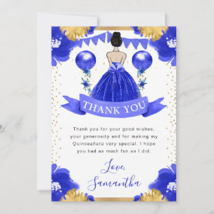 Carte De Remerciements Robe Bleue Princesse Quinceanera aux Cheveux Bruns