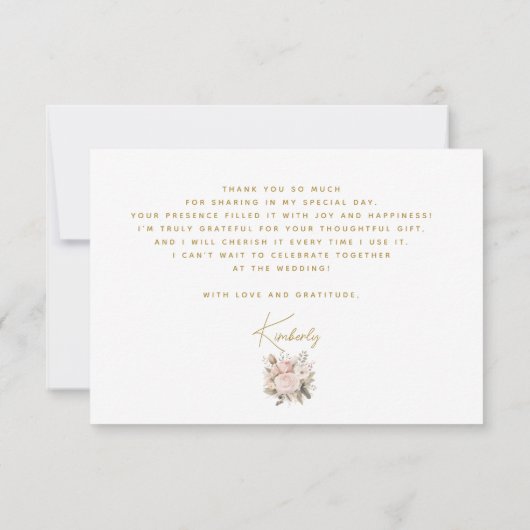 Carte De Remerciements Robe de mariée Brunette Fleurs Robe de mariée Show (Dos)