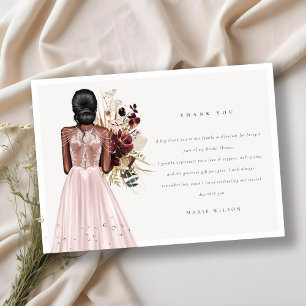 Carte De Remerciements Robe de mariée élégante Boho Blush Shower de maria