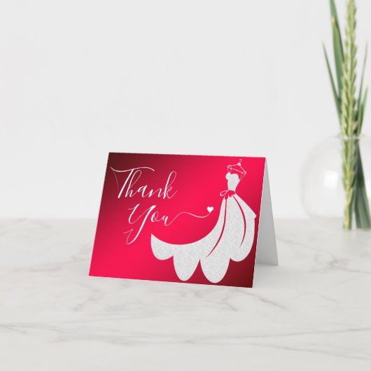 Carte De Remerciements Robe de mariée en dentelle blanche sur fond rouge (Devant)