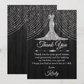 Carte De Remerciements Robe Diamant Noir Argent Anniversaire (Devant / Derrière)