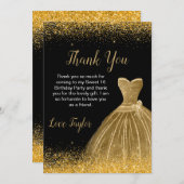 Carte De Remerciements Robe d'or Faux Parties scintillant douce 16 Annive (Devant / Derrière)