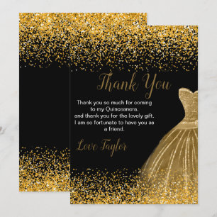 Carte De Remerciements Robe dorée de Quinceanera Faux Paillettes