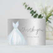 Carte De Remerciements Robe élégante argentée et bleue scintillante pour (Debout devant)