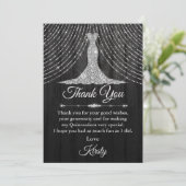 Carte De Remerciements Robe en diamant noir argent Quinceañera (Debout devant)