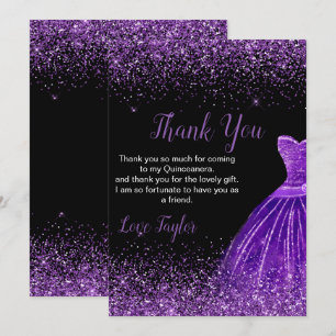 Carte De Remerciements Robe Fausse Lueur Foncé Violet Quinceanera