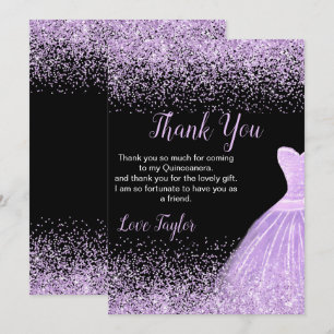 Carte De Remerciements Robe lilas clair pour Quinceanera avec faux paille