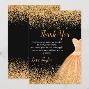 Carte De Remerciements Robe orange pêche Quinceanera fausse paillette