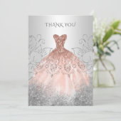 Carte De Remerciements Robe Rose or argent (Debout devant)