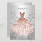 Carte De Remerciements Robe Rose or argent (Devant / Derrière)