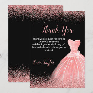 Carte De Remerciements Robe rose quinzaine Faux Paillettes