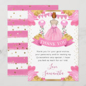 Carte De Remerciements Robe rose Red Haired Princesse Quinceanera (Devant / Derrière)