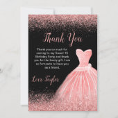 Carte De Remerciements Robe rose rose Faux Parties scintillant Douce 16 A (Devant)