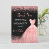 Carte De Remerciements Robe rose rose Faux Parties scintillant Douce 16 A (Debout devant)