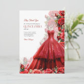 Carte De Remerciements Robe Rouge Glam Quintencera (Debout devant)