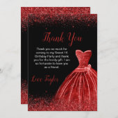 Carte De Remerciements Robe Rouge Lumineuse Faux Parties scintillant Douc (Devant / Derrière)