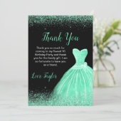 Carte De Remerciements Robe Vert clair Faux Parties scintillant Douce 16  (Debout devant)