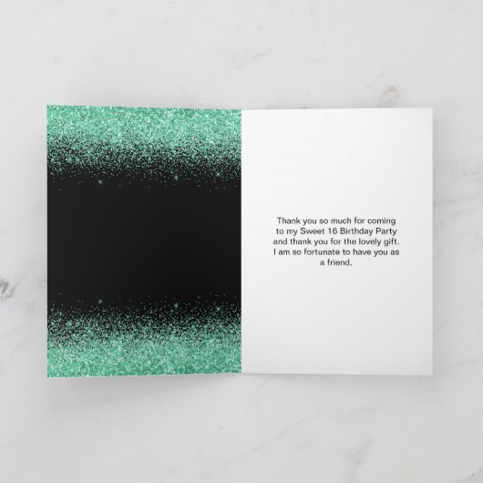 Carte De Remerciements Robe Vert clair Faux Parties scintillant Douce 16  (Intérieur)