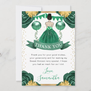 Carte De Remerciements Robe verte Brunette Haired Princess Sweet 16