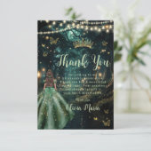 Carte De Remerciements Robe verte émeraude de la forêt enchantée Quinceañ (Debout devant)