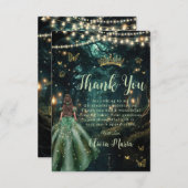 Carte De Remerciements Robe verte émeraude de la forêt enchantée Quinceañ (Devant / Derrière)