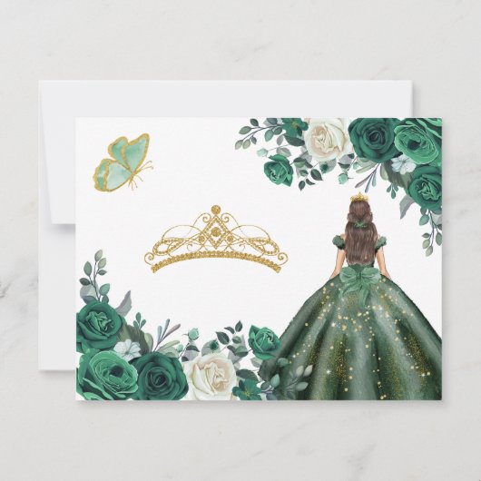 Carte De Remerciements Robe verte Emeraude Quinceañera Enregistrer la dat (Dos)