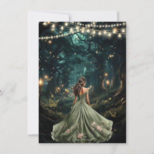 Carte De Remerciements Robe verte Enchanté Forêt Sage Quinceañera (Dos)