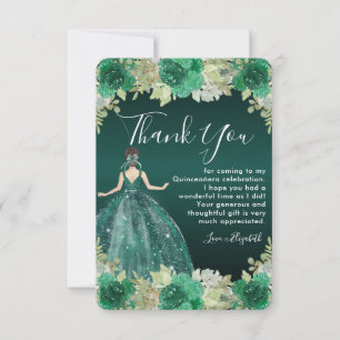 Carte De Remerciements Robe verte florale Anniversaire Quinceanera