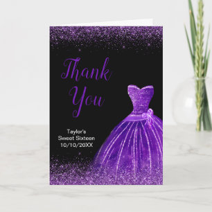 Carte De Remerciements Robe Violet Foncé Faux Paillettes Sweet 16 Anniver
