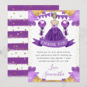Carte De Remerciements Robe violette princesse blonde Quinceanera (Devant / Derrière)