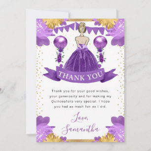 Carte De Remerciements Robe violette princesse blonde Quinceanera