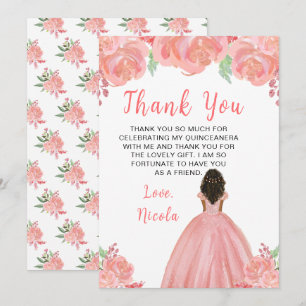Carte De Remerciements Robes de princesse à fleurs roses pour Quinceanera