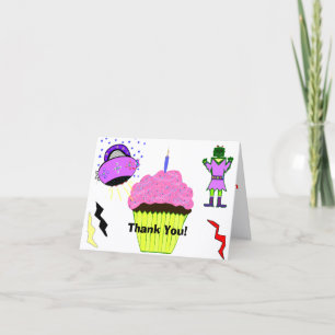 Carte De Remerciements Robot Girl Cupcake rose Anniversaire