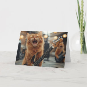 Carte De Remerciements Rock N Roll Chat Guitare Roux Rockstar