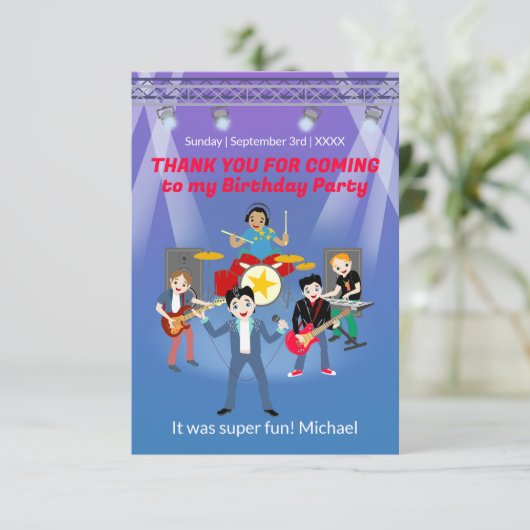 Carte De Remerciements Rock Star Boy Band Anniversaire (Debout devant)