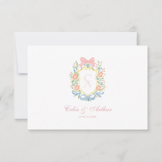 Carte De Remerciements Rococo Floral Monogram Crest Wedding (Devant)