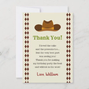 Carte De Remerciements Rodéo de Cow-boy Far West Fête d'anniversaire pour