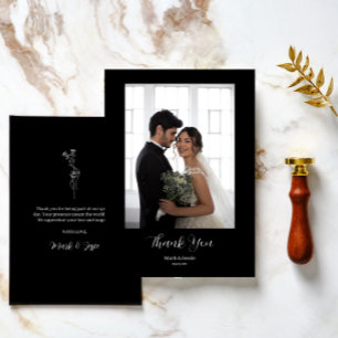 Carte De Remerciements ROE Black & White Simple Photo Mariage