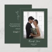 Carte De Remerciements ROE Dusky Green & White Simple Photo Mariage (Devant / Derrière)