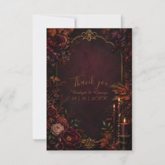 Carte De Remerciements Romance de mariage gothique automnal de pivoine de