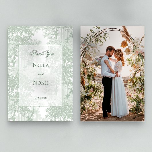 Carte De Remerciements Romantic Classic Sage Green Landscape Toile