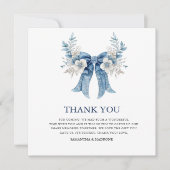Carte De Remerciements Romantic Dusty Blue Bow & Roses Wedding (Devant)