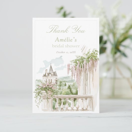 Carte De Remerciements Romantic French Garden Chateau Bridal Shower (Debout devant)