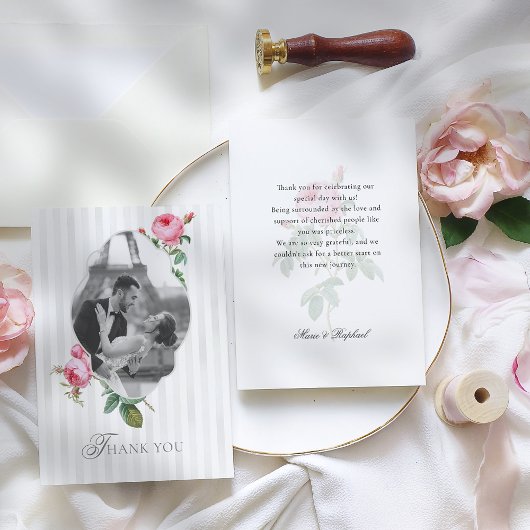 Carte De Remerciements Romantic French Rose Botanical Photo Wedding
