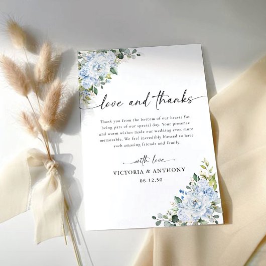 Carte De Remerciements Romantic Light Blue Floral Wedding