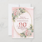 Carte De Remerciements Romantic Pale Pink Gold Greenery 90th Birthday  (Devant)
