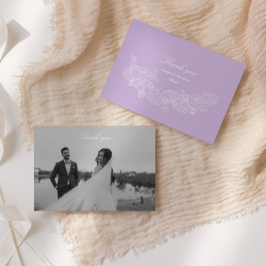 Carte De Remerciements Romantic Purple Crest Photo Wedding