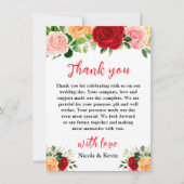 Carte De Remerciements Romantic Red and Orange Roses Wedding (Devant)