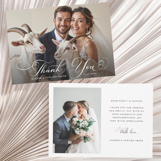 Carte De Remerciements Romantic Swirly Calligraphy Wedding 2 Photo
